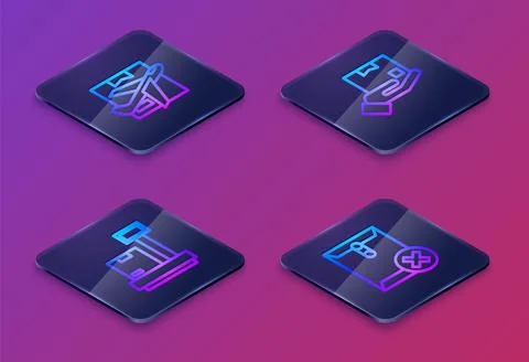 Set Isometric line Plane and cardboard box, Scale with, Delivery hand and Delete イラスト素材
