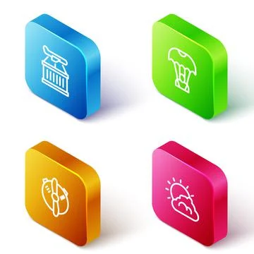 Set Isometric line Plane, Parachute, propeller and Sun and cloud weather icon Stock Illustration