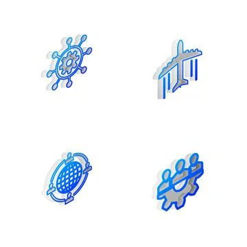 Set Isometric line Plane, Project management, Outsourcing concept and team base Stock Illustration