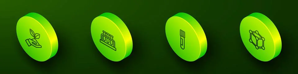 Set Isometric line Plant in hand, Test tube flask, and Molecule icon. Vector イラスト素材