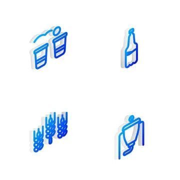 Set Isometric line Plastic beer bottle, Beer pong game, Wheat and brewing p.. イラスト素材