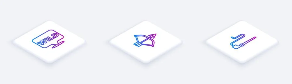 Set Isometric line Pointer to wild west, Bow and arrow quiver and Smoking pipe Illustrazione stock