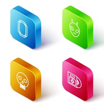 Set Isometric line Poker table, Alien, Skull and CD or DVD disk in box icon イラスト素材