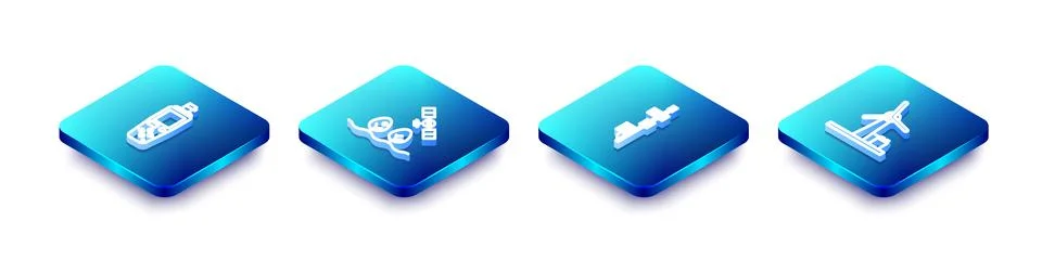 Set Isometric line Portable sensor, Smart farm with drone, Standalone and Win Stock Illustration