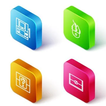 Set Isometric line Portable video game console, Computer mouse gaming, Myster Stock Illustration