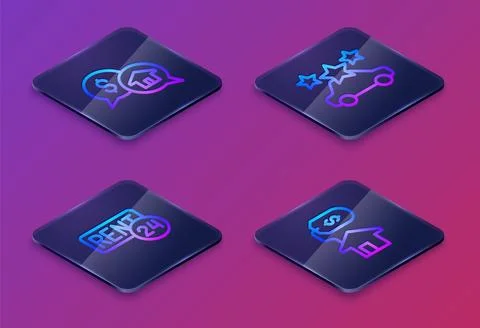Set Isometric line Price negotiation, Rent, Car sharing and House with doll.. イラスト素材