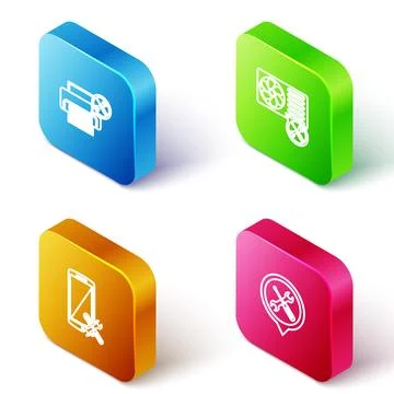 Set Isometric line Printer service, Air conditioner, Smartphone and Location  Stock Illustration