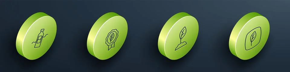 Set Isometric line The problem of pollution, Leaf Eco symbol, Sprout and icon Stock-Illustration