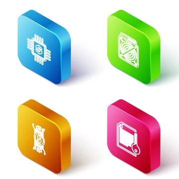 Set Isometric line Processor chip with dollar, ASIC Miner, Cryptocurrency Stock Illustration