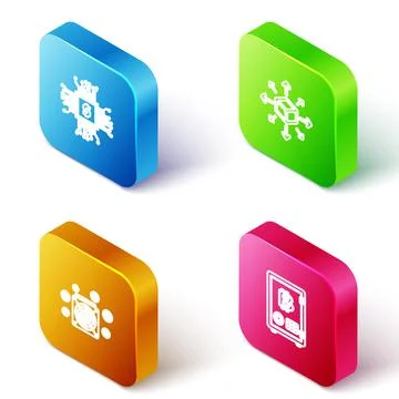 Set Isometric line Processor chip with dollar, Distribution, ASIC Miner and Stockillustratie