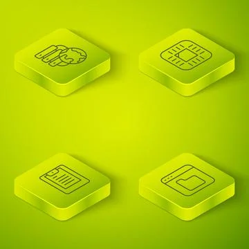 Set Isometric line Processor with CPU, Server, Data report, Browser files and イラスト素材