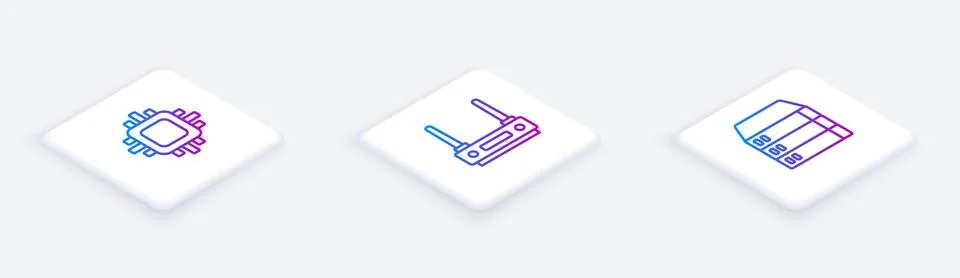 Set Isometric line Processor with CPU, Router and wi-fi signal and Server, Data Illustrazione stock