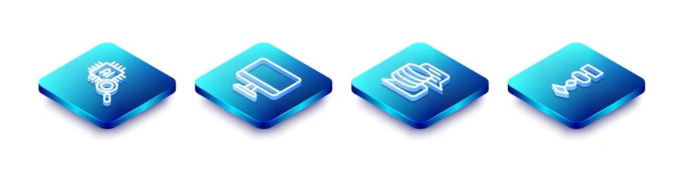 Set Isometric line Processor CPU, Computer monitor, Server, Data and Algorithm Stock Illustration