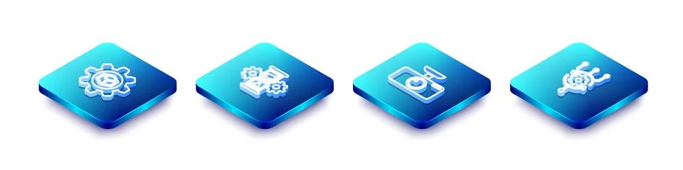 Set Isometric line Product development, Hourglass and gear, Car DVR and Stock Illustration