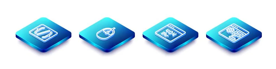 Set Isometric line Programming language syntax, Computer mouse, Page with 404 Stock Illustration