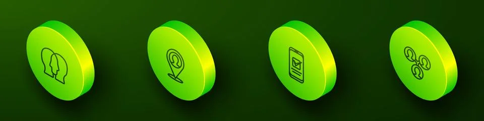 Set Isometric line Project team base, Location with person, Smartphone and icon Stock Illustration