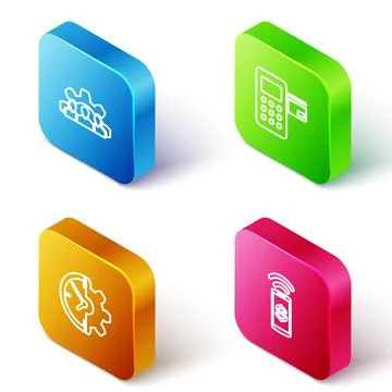Set Isometric line Project team base, Pos terminal, Clock and gear and Stock Illustration