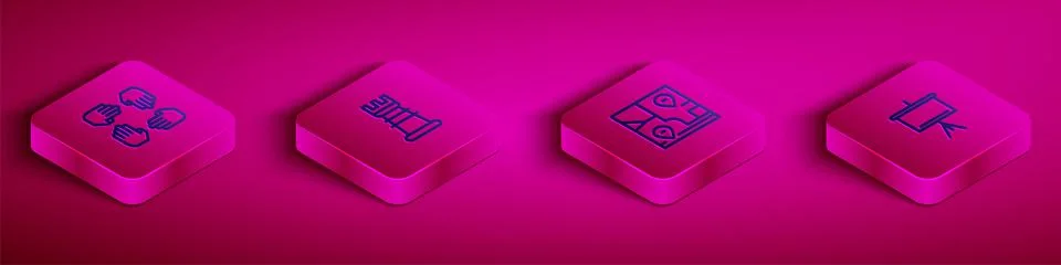 Set Isometric line Project team base, Business strategy, Folded map with Illustrazione stock