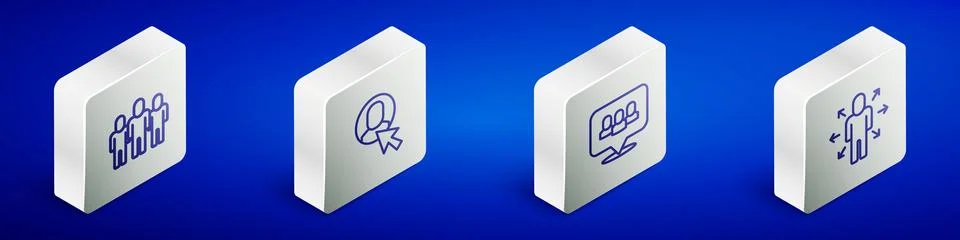Set Isometric line Project team base, Worker, and Multitasking manager working Stock Illustration