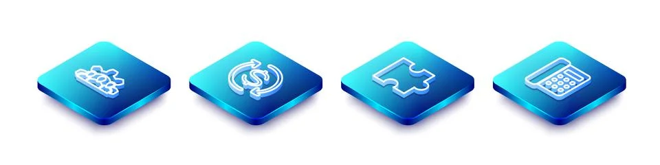 Set Isometric line Project team base, Return of investment, Piece puzzle and  Stock Illustration