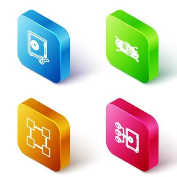 Set Isometric line Proof of stake, Cryptocurrency bitcoin in circuit, Blockchain Stock Illustration