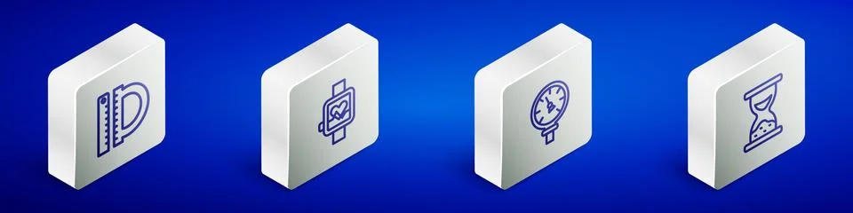 Set Isometric line Protractor and ruler, Smart watch, Pressure water meter and イラスト素材