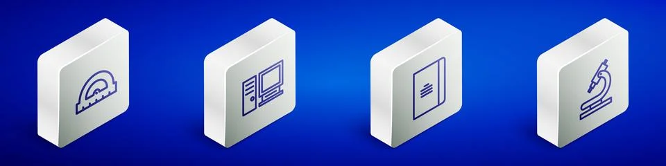 Set Isometric line Protractor, Computer monitor, Spiral notebook and Micros.. 스톡 일러스트
