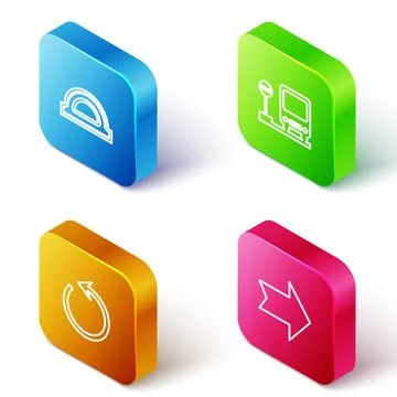 Set Isometric line Protractor grid, Bus stop, Refresh and Arrow icon. Vector Stock Illustration