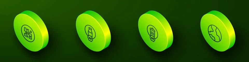 Set Isometric line QR code, Lactose free, Trash can and Worldwide icon. Vector イラスト素材