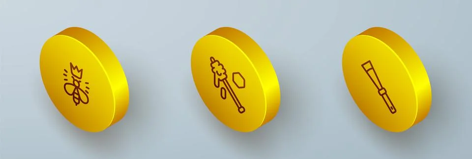 Set Isometric line Queen bee, Honey dipper stick and Beekeeping knife icon Stock Illustration