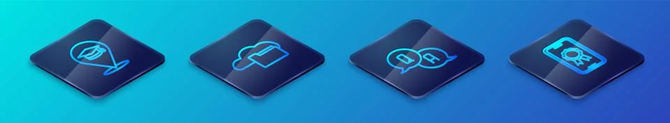 Set Isometric line Question and Answer, Online education, with diploma and Cloud 스톡 일러스트