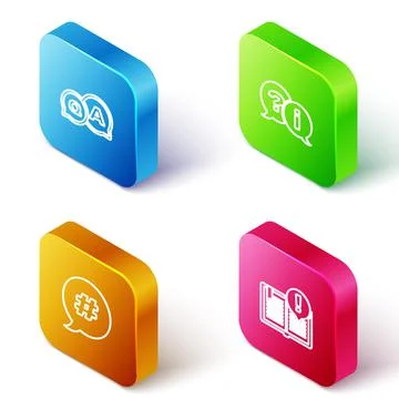 Set Isometric line Question and Answer, Exclamation, Hashtag speech bubble and Stock Illustration