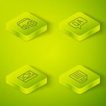 Set Isometric line Question and Answer, Stacks paper money cash, File docum.. Stock Illustration