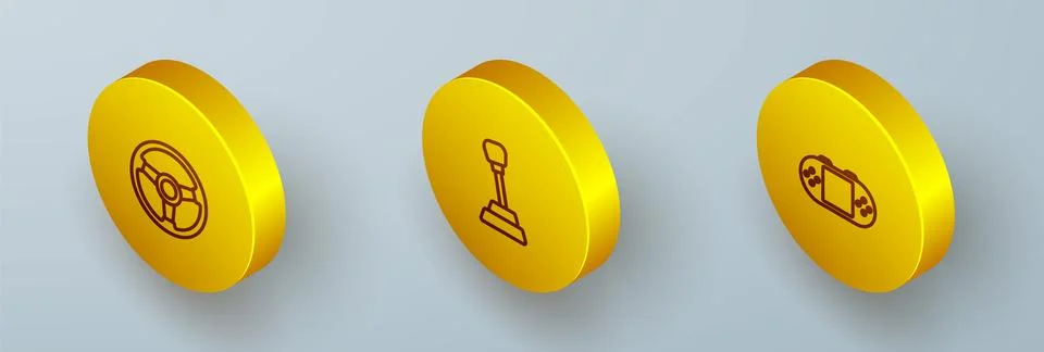 Set Isometric line Racing simulator, Gear shifter and Portable video game Stockillustratie
