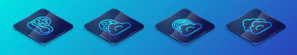 Set Isometric line Rainbow with cloud, Thermometer, Cloud and moon icon. Vector 库存插图