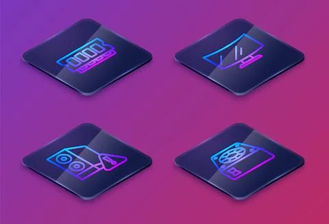 Set Isometric line RAM, random access memory, Case of computer, Computer monitor Stockillustratie