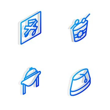 Set Isometric line Ramadan drum, Speaker mute, Table food and Turkish hat icon Ilustración de archivo