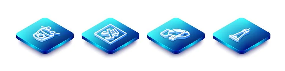 Set Isometric line Ramadan drum, Speaker mute, Hands in praying position an.. Stock Illustration