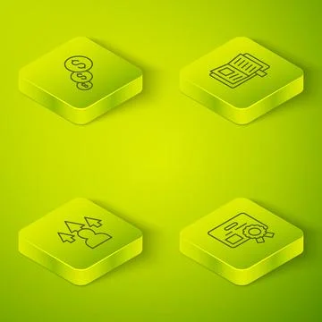 Set Isometric line Reading book, Front end development, Certificate templat.. Illustrazione stock