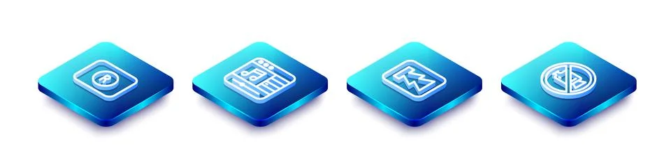 Set Isometric line Record button, Music player, Rewind and Prohibition no v.. Stock Illustration