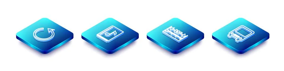Set Isometric line Refresh, Audio book, Measuring height and length and Bus i Stock Illustration