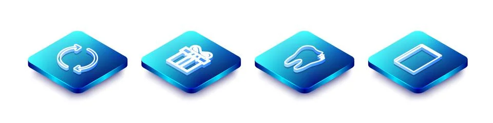 Set Isometric line Refresh, Gift box, Broken tooth and Book icon. Vector Stock Illustration