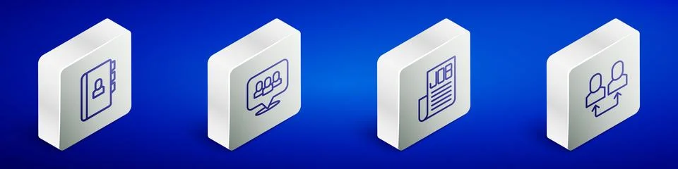 Set Isometric line Resume, Project team base, Search job and Exchange work .. Stock Illustration
