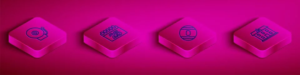 Set Isometric line Ringing alarm bell, Calendar, American Football ball and Ilustración de archivo