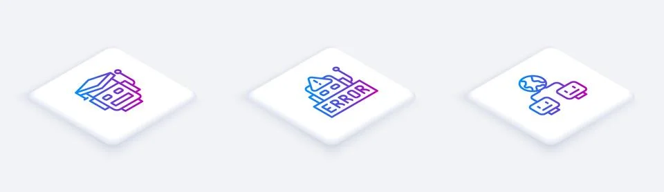 Set Isometric line Robot, Error in robot and Artificial intelligence. White Stock Illustration