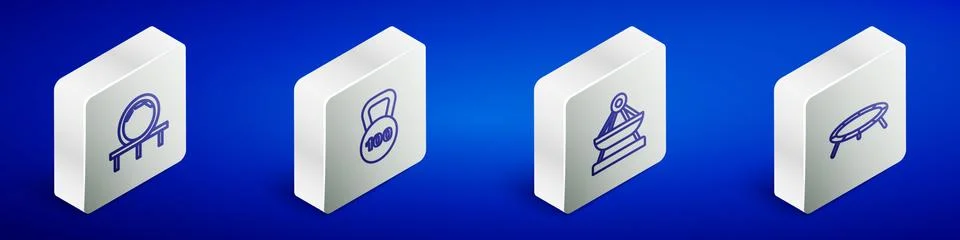 Set Isometric line Roller coaster, Weight, Boat swing and Jumping trampoline Stock Illustration