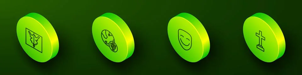 Set Isometric line Rorschach test, Psychology, Psi, Comedy theatrical mask and Stock Illustration