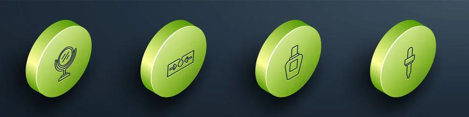 Set Isometric line Round makeup mirror, Acne, Perfume and Pipette icon. Vector Stock-Illustration