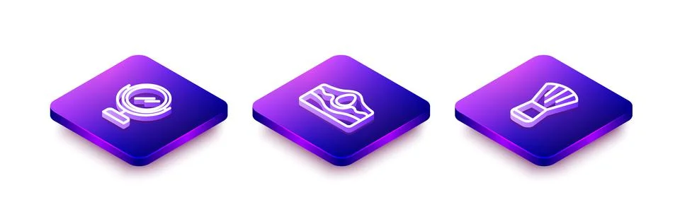 Set Isometric line Round makeup mirror, Acne and Makeup brush icon. Vector Illustrazione stock
