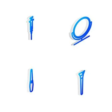 Set Isometric line Round makeup mirror, Syringe, Nail file and Makeup brush i Stock Illustration